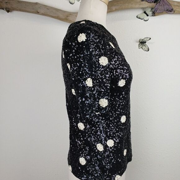 J. CREW black and cream polka dot sequined top - Picture 6 of 7